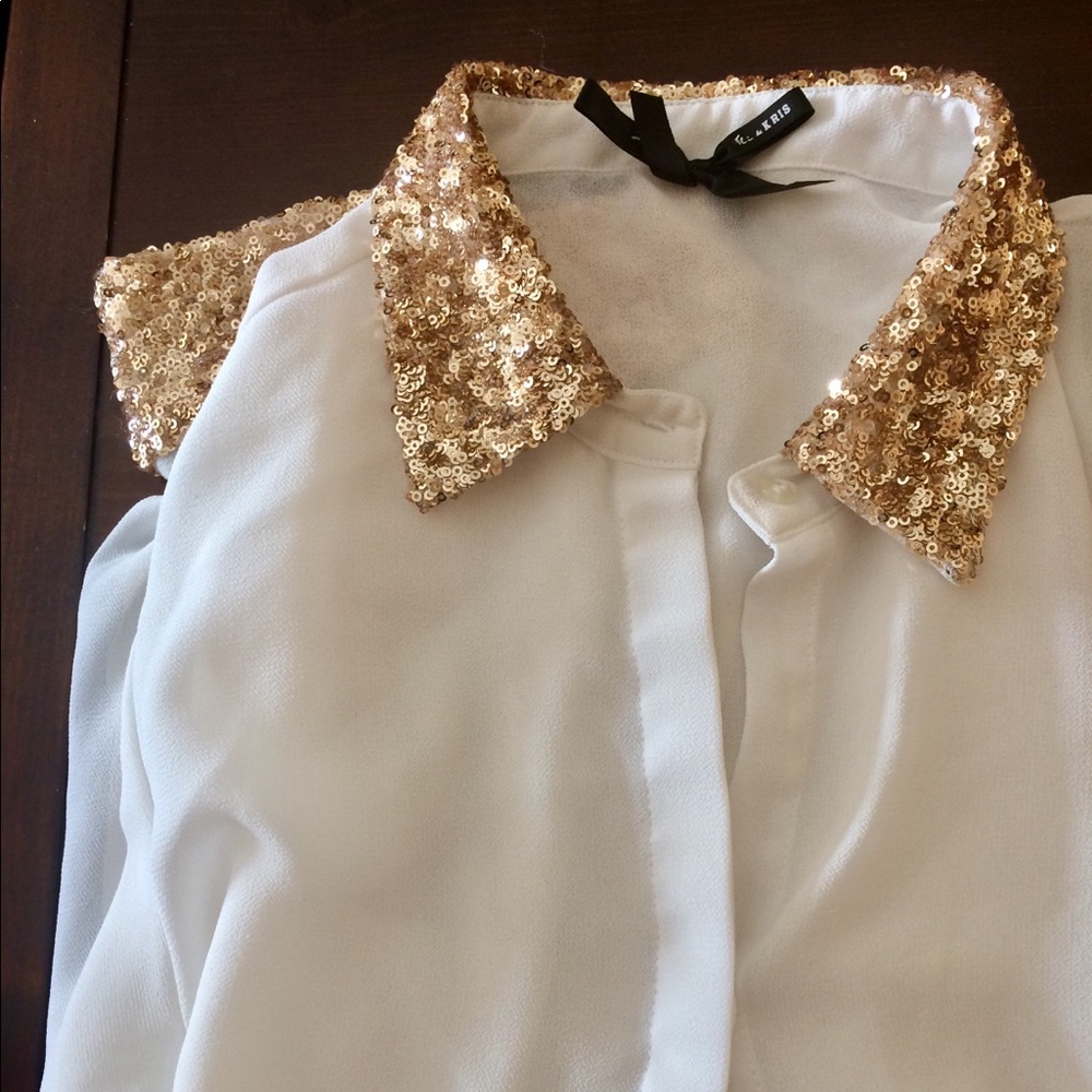 Gold Sequined Sheer Blouse